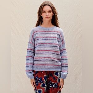Anthropologie Sundry stripe balloonsleeve sweater wool cashmere sizeS Grey blue
